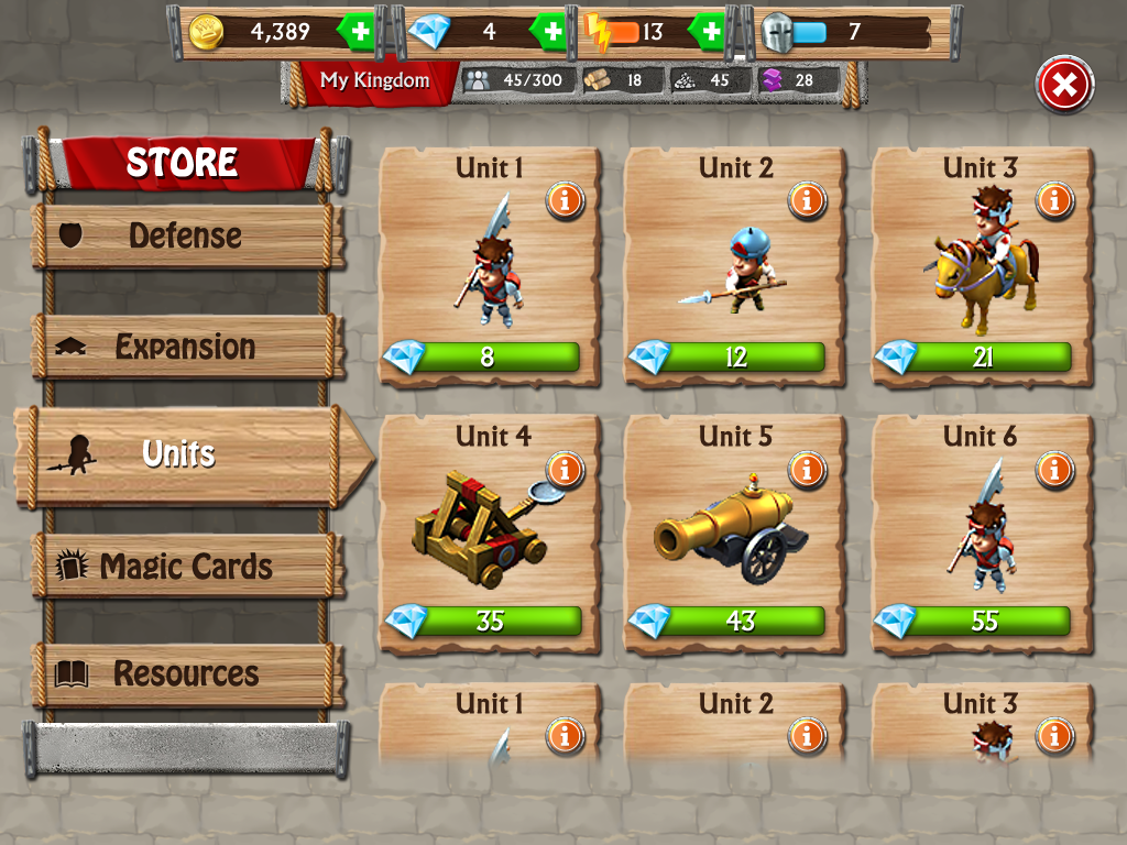 Kingdom & Lords - Tycoon mobile game - Shop screen