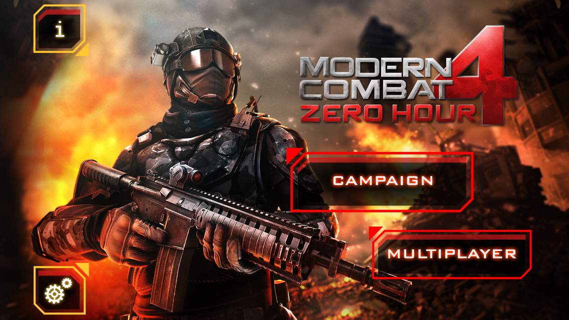 Modern Combat 4 - FPS mobile game - Title screen