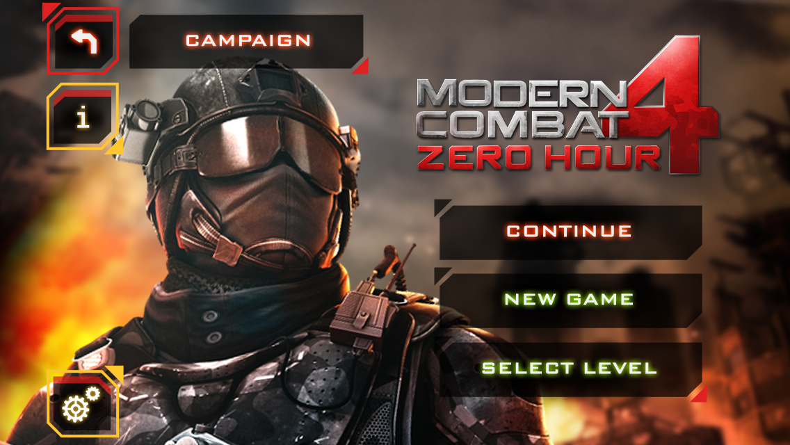Modern Combat 4 - FPS mobile game - Menu screen